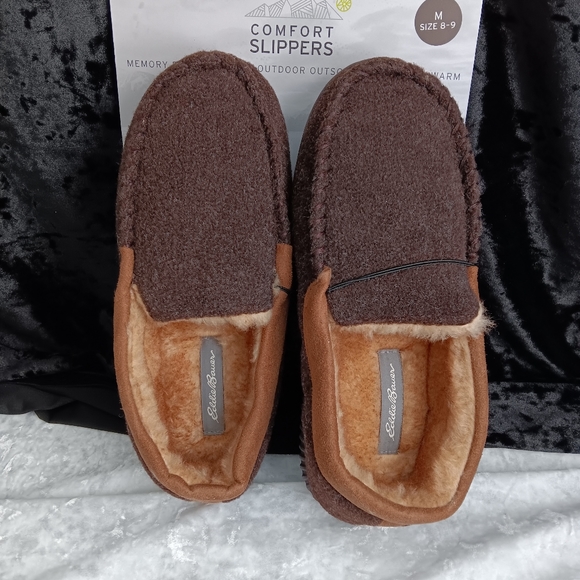 NWT Men's Eddie Bauer Wool Moccasin Slippers - Picture 1 of 3
